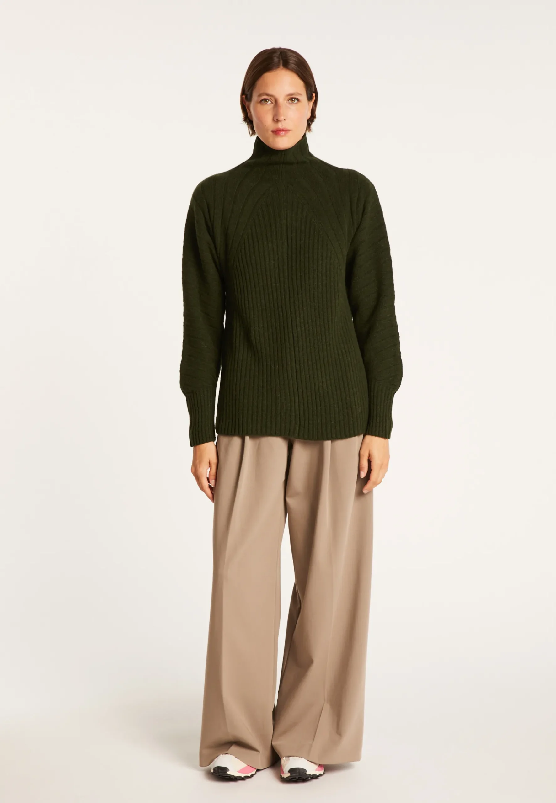 Montagut Pulls-Pull col montant en laine & alpaga - Syllia 21-Vert foncé