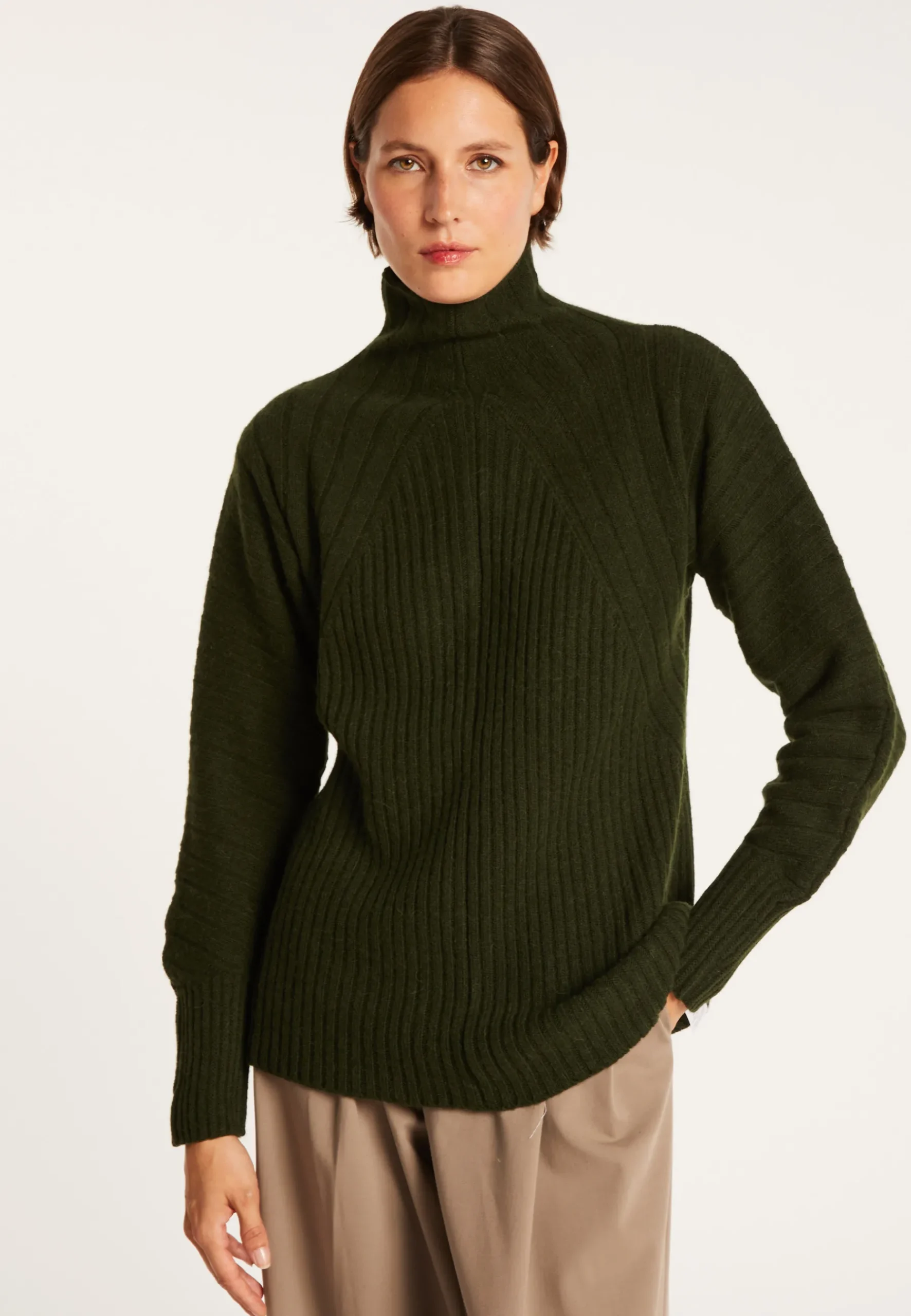 Montagut Pulls-Pull col montant en laine & alpaga - Syllia 21-Vert foncé