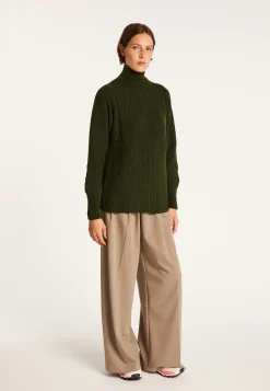 Montagut Pulls-Pull col montant en laine & alpaga - Syllia 21-Vert foncé