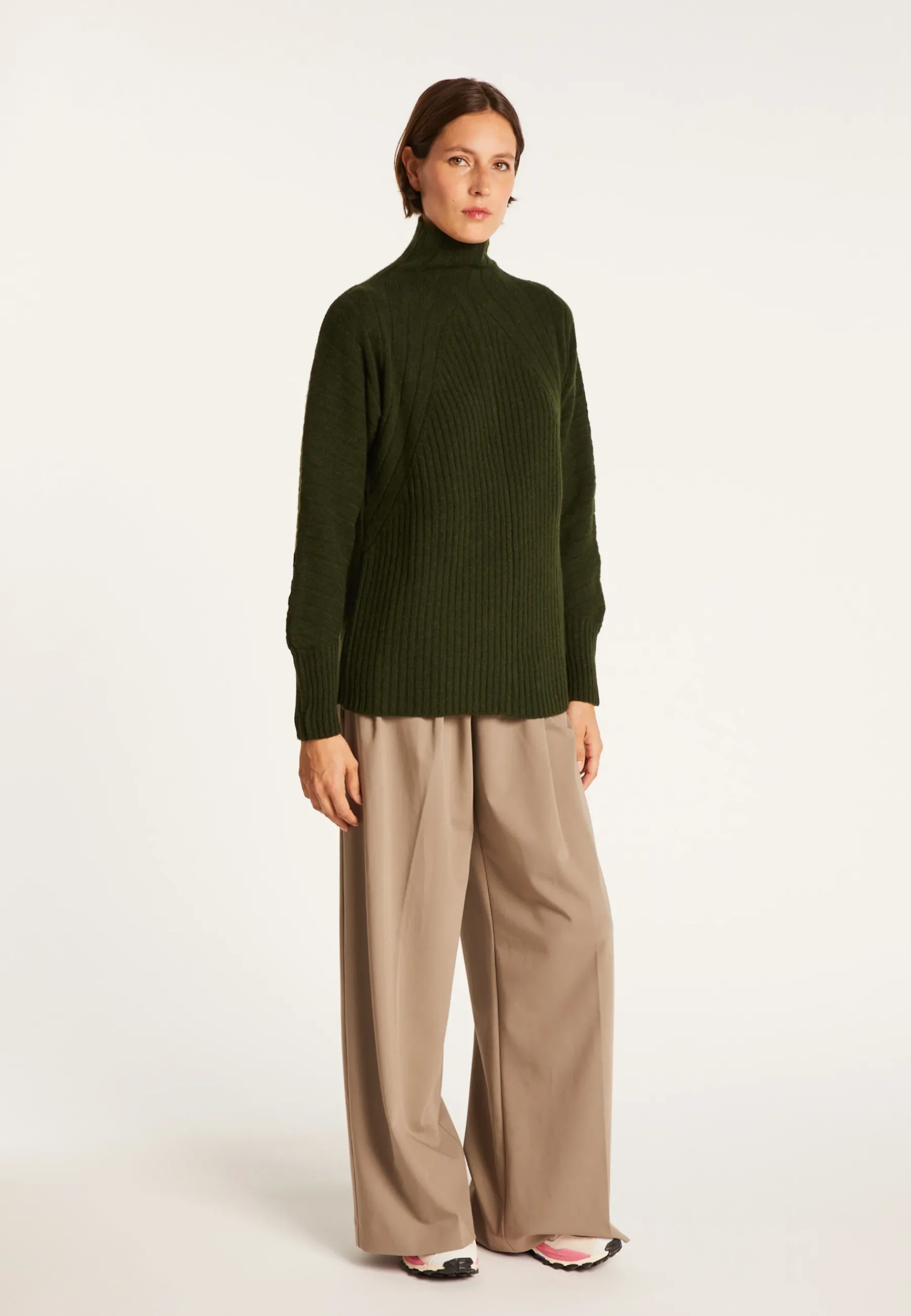 Montagut Pulls-Pull col montant en laine & alpaga - Syllia 21-Vert foncé