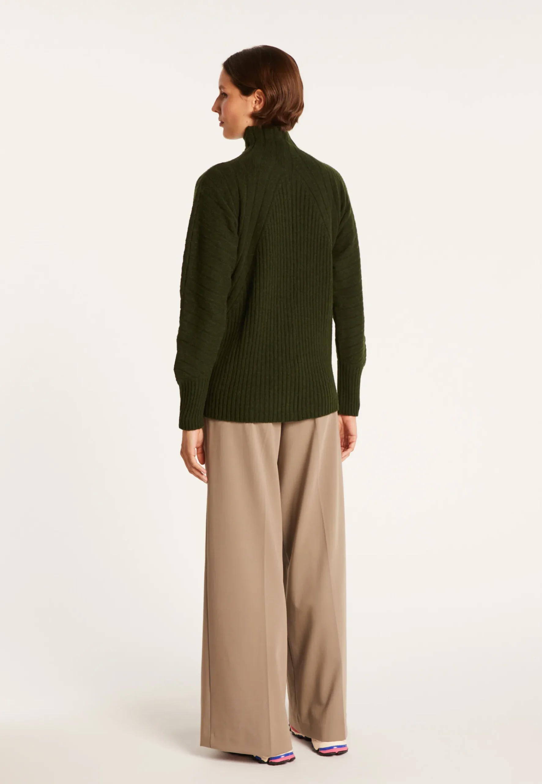 Montagut Pulls-Pull col montant en laine & alpaga - Syllia 21-Vert foncé