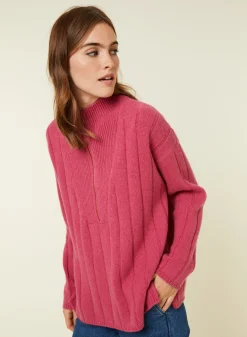 Montagut Pulls-Pull col montant zippé en cachemire mélangé - Lodric 26-Rose foncé