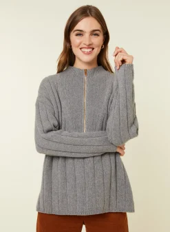 Montagut Pulls-Pull col montant zippé en cachemire mélangé - Lodric 09-Gris moyen