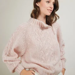 Montagut Pulls-Pull col montant zippé en mohair - Gilda 24-Rose clair