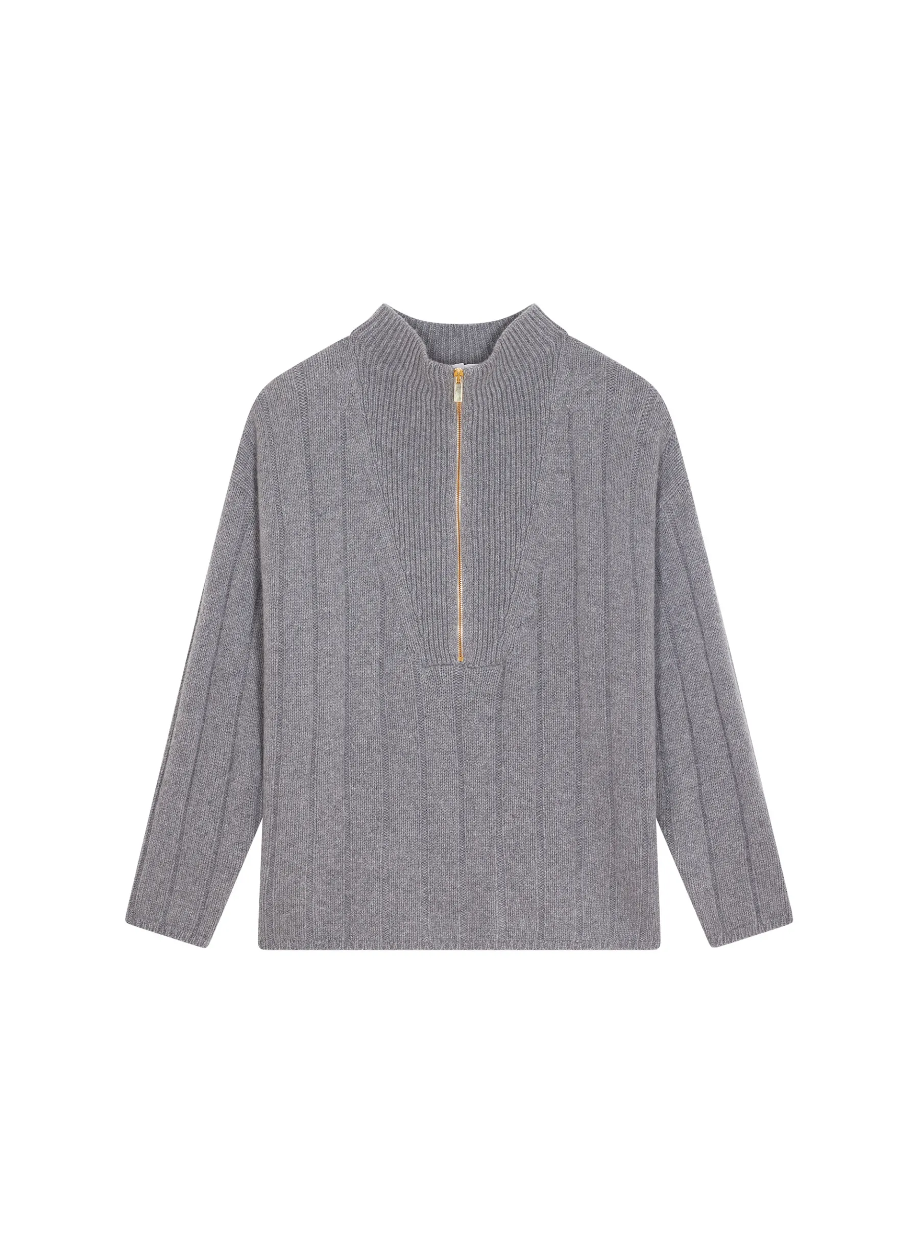 Montagut Pulls-Pull col montant zippé en cachemire mélangé - Lodric 09-Gris moyen
