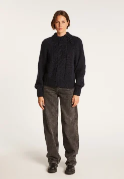 Montagut Pulls-Pull col montant zippé en mohair - Gilda 05-Bleu marine