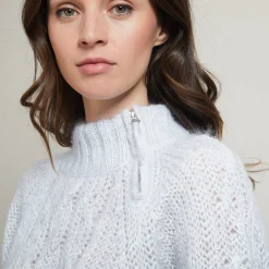 Montagut Pulls-Pull col montant zippé en mohair - Gilda 11-Gris clair