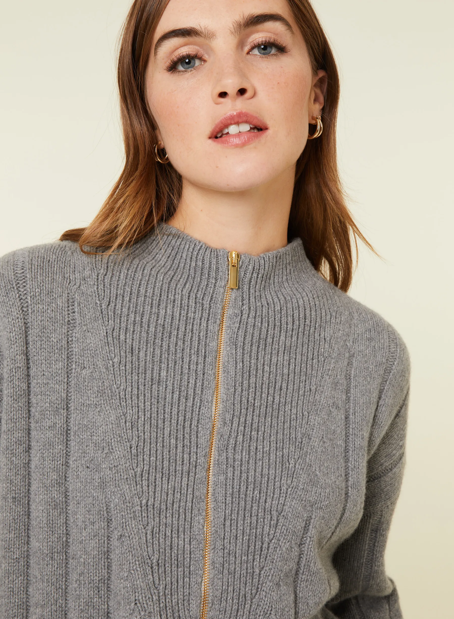 Montagut Pulls-Pull col montant zippé en cachemire mélangé - Lodric 09-Gris moyen