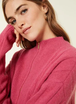 Montagut Pulls-Pull col montant zippé en cachemire mélangé - Lodric 26-Rose foncé