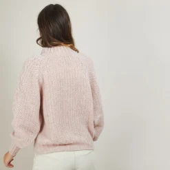 Montagut Pulls-Pull col montant zippé en mohair - Gilda 24-Rose clair