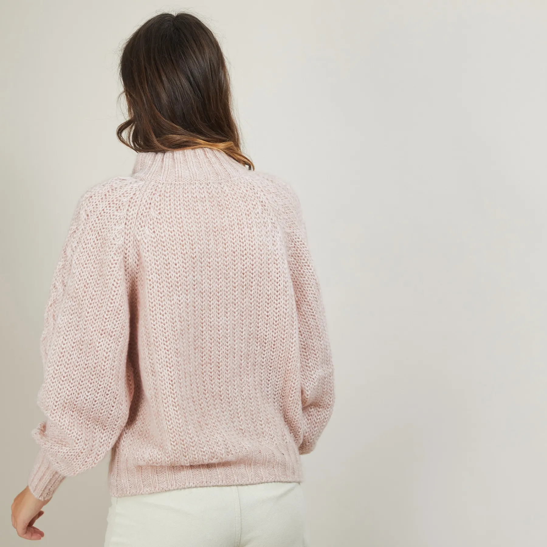Montagut Pulls-Pull col montant zippé en mohair - Gilda 24-Rose clair
