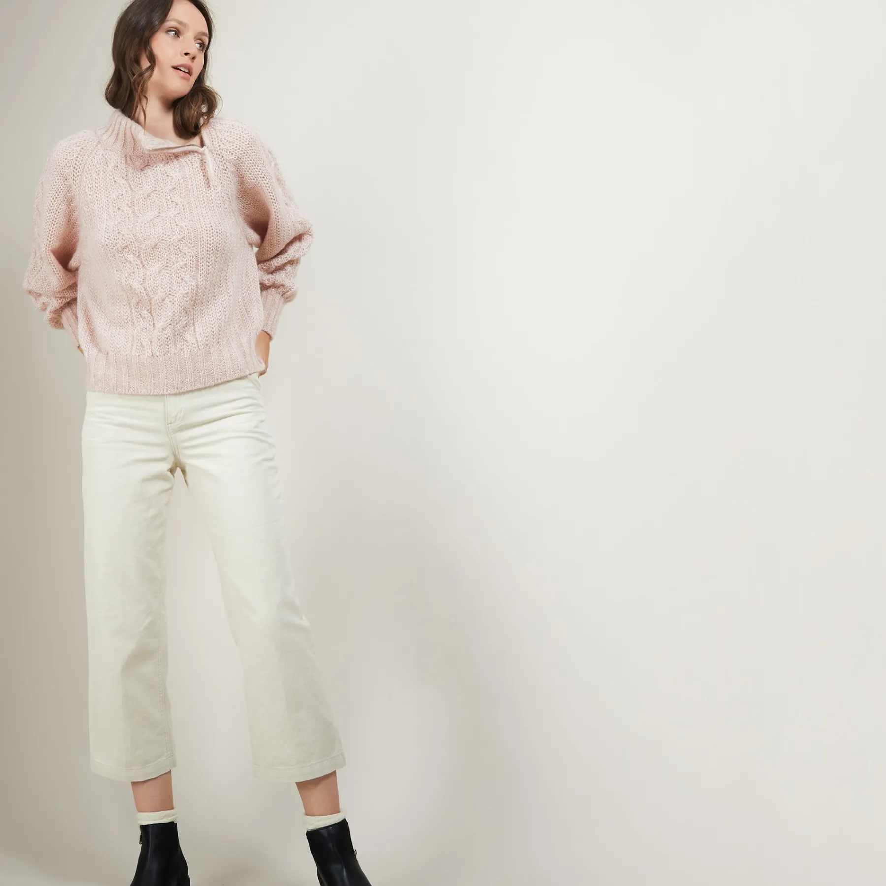 Montagut Pulls-Pull col montant zippé en mohair - Gilda 24-Rose clair