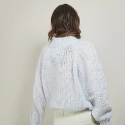Montagut Pulls-Pull col montant zippé en mohair - Gilda 11-Gris clair