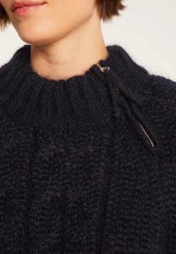 Montagut Pulls-Pull col montant zippé en mohair - Gilda 05-Bleu marine