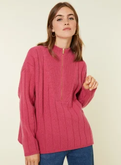 Montagut Pulls-Pull col montant zippé en cachemire mélangé - Lodric 26-Rose foncé
