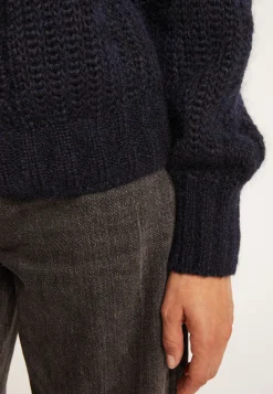 Montagut Pulls-Pull col montant zippé en mohair - Gilda 05-Bleu marine
