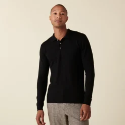 Montagut Pulls-Pull col polo avec logo en laine mérinos - Eni 01-Noir
