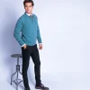 Montagut Les Incontournables-Pull col polo en cachemire - Franklin 22-Vert moyen