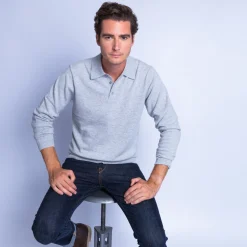 Montagut Les Incontournables-Pull col polo en cachemire - Franklin 11-Gris clair