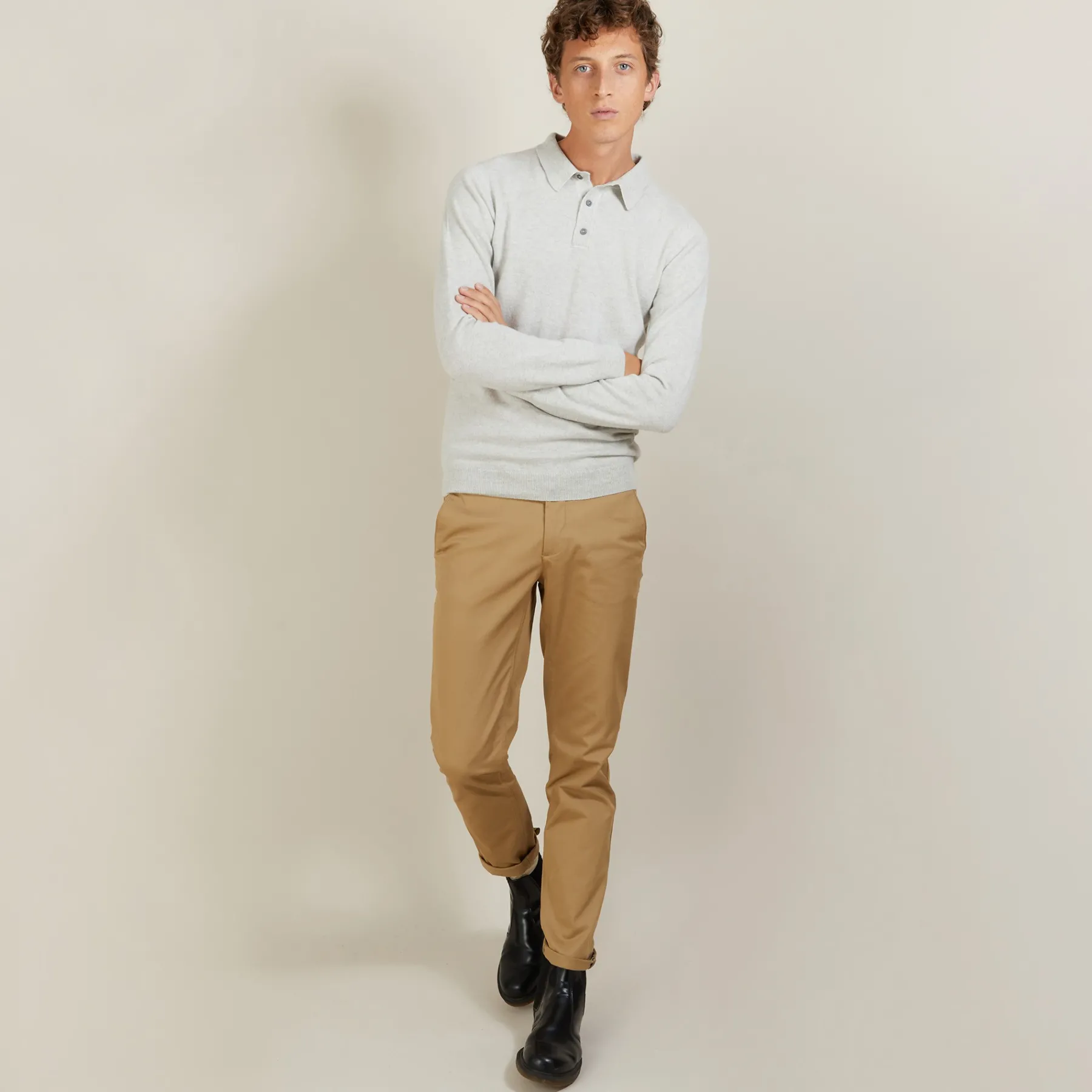 Montagut Pulls-Pull col polo en cachemire - Emerson 11-Gris clair