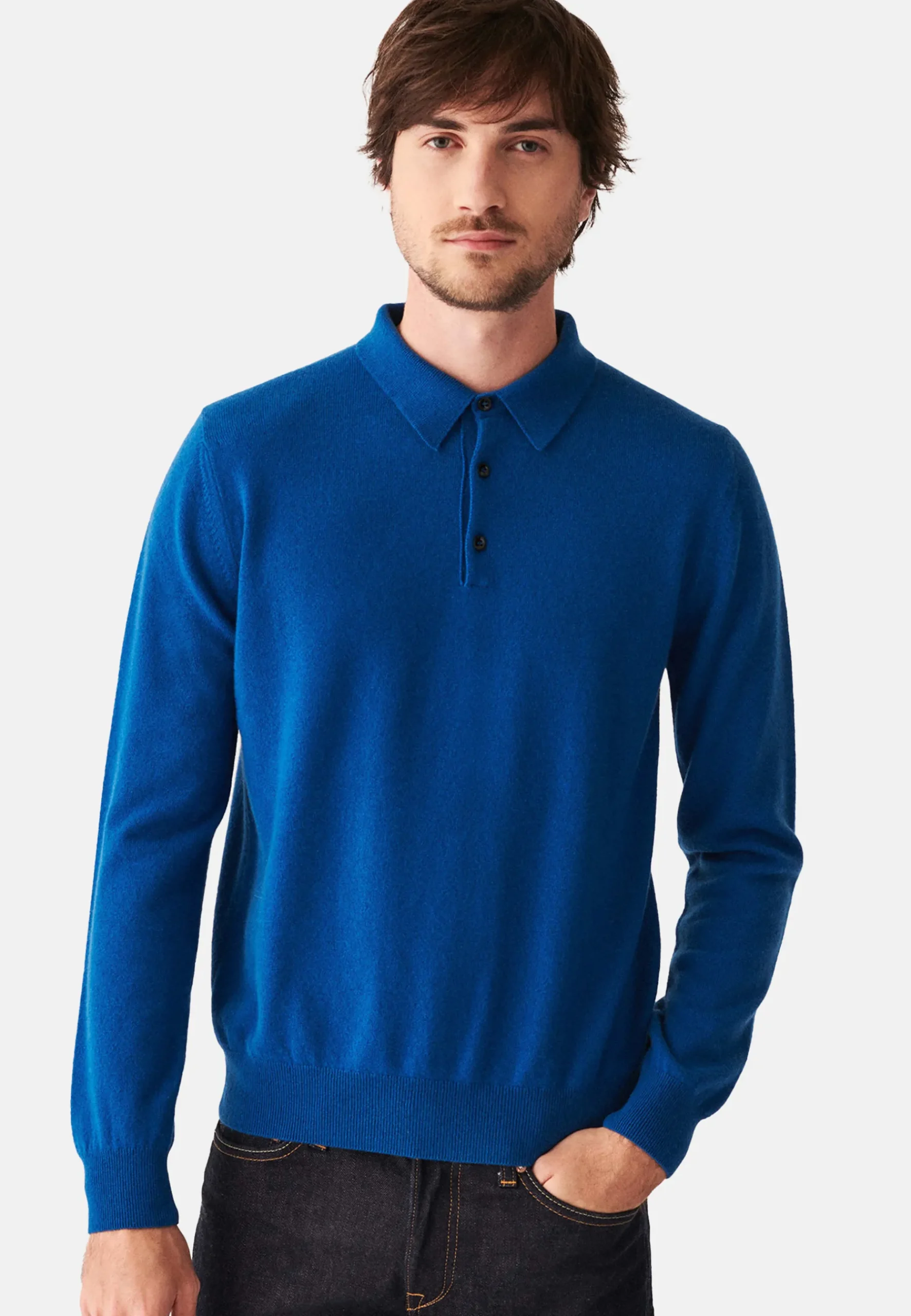 Montagut Pulls-Pull col polo en cachemire - Emerson 06-Bleu moyen