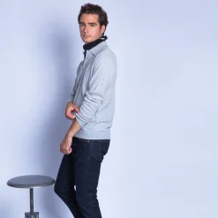 Montagut Les Incontournables-Pull col polo en cachemire - Franklin 11-Gris clair