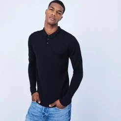 Montagut Pulls-Pull col polo en laine et soie - Lume 01-Noir