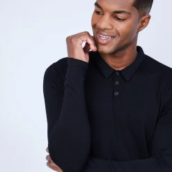 Montagut Pulls-Pull col polo en laine et soie - Lume 01-Noir