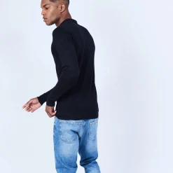 Montagut Pulls-Pull col polo en laine et soie - Lume 01-Noir