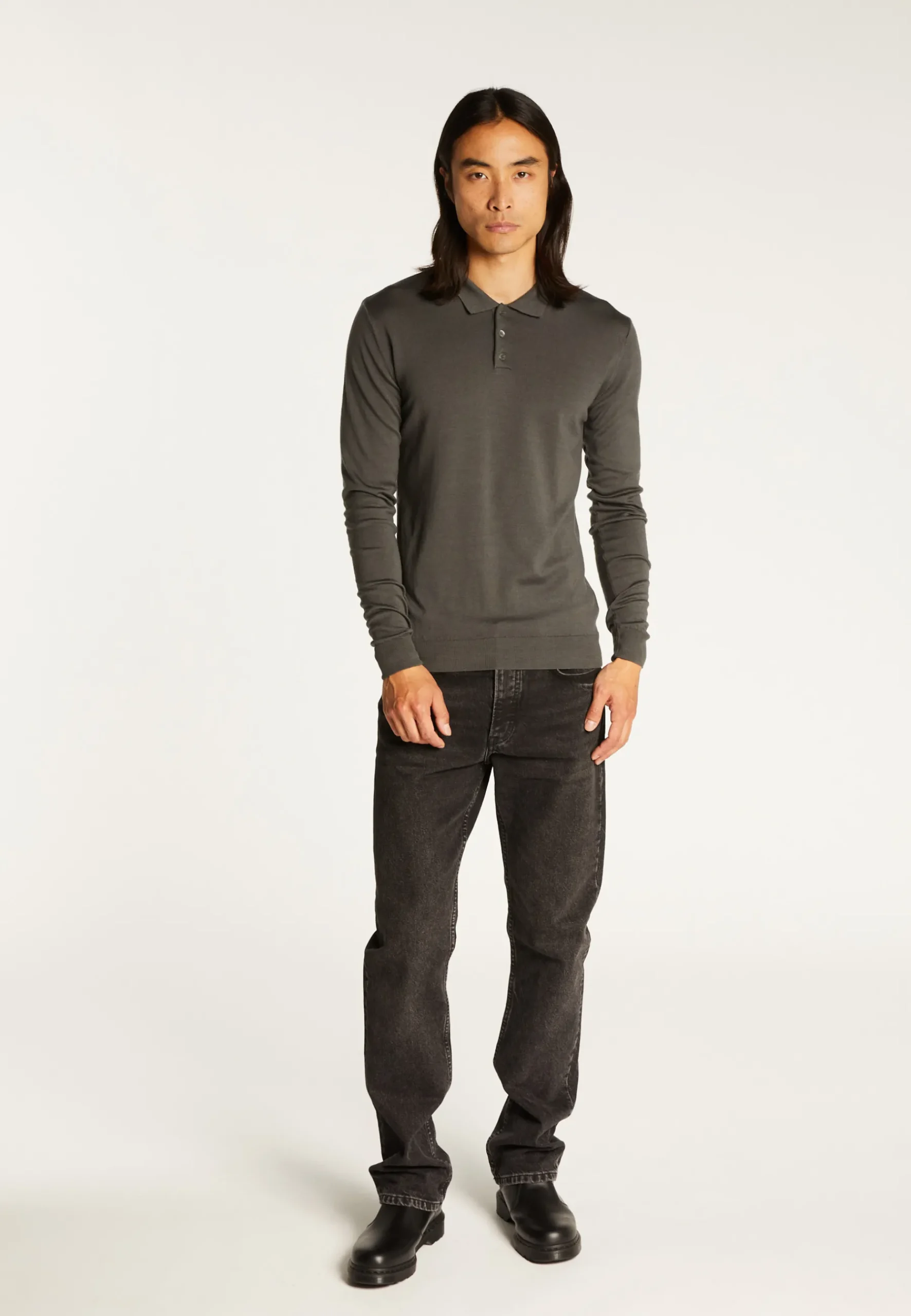 Montagut Pulls-Pull col polo en laine mérinos - Eni 10-Gris foncé