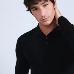 Montagut Polos Et T-Shirts-Pull col polo en laine mérinos - Eni 01-Noir
