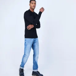 Montagut Pulls-Pull col polo en laine mérinos - Eni 01-Noir