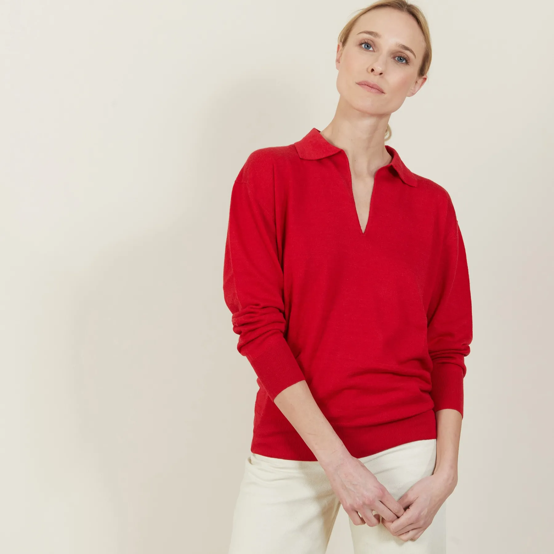 Montagut Pulls-Pull col polo en lin cachemire - Bilbao 52-Rouge