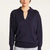 Montagut Pulls-Pull col polo en lin cachemire - Bilbao 05-Bleu marine