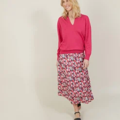 Montagut Pulls-Pull col polo en lin cachemire - Bilbao 91-Fuchsia