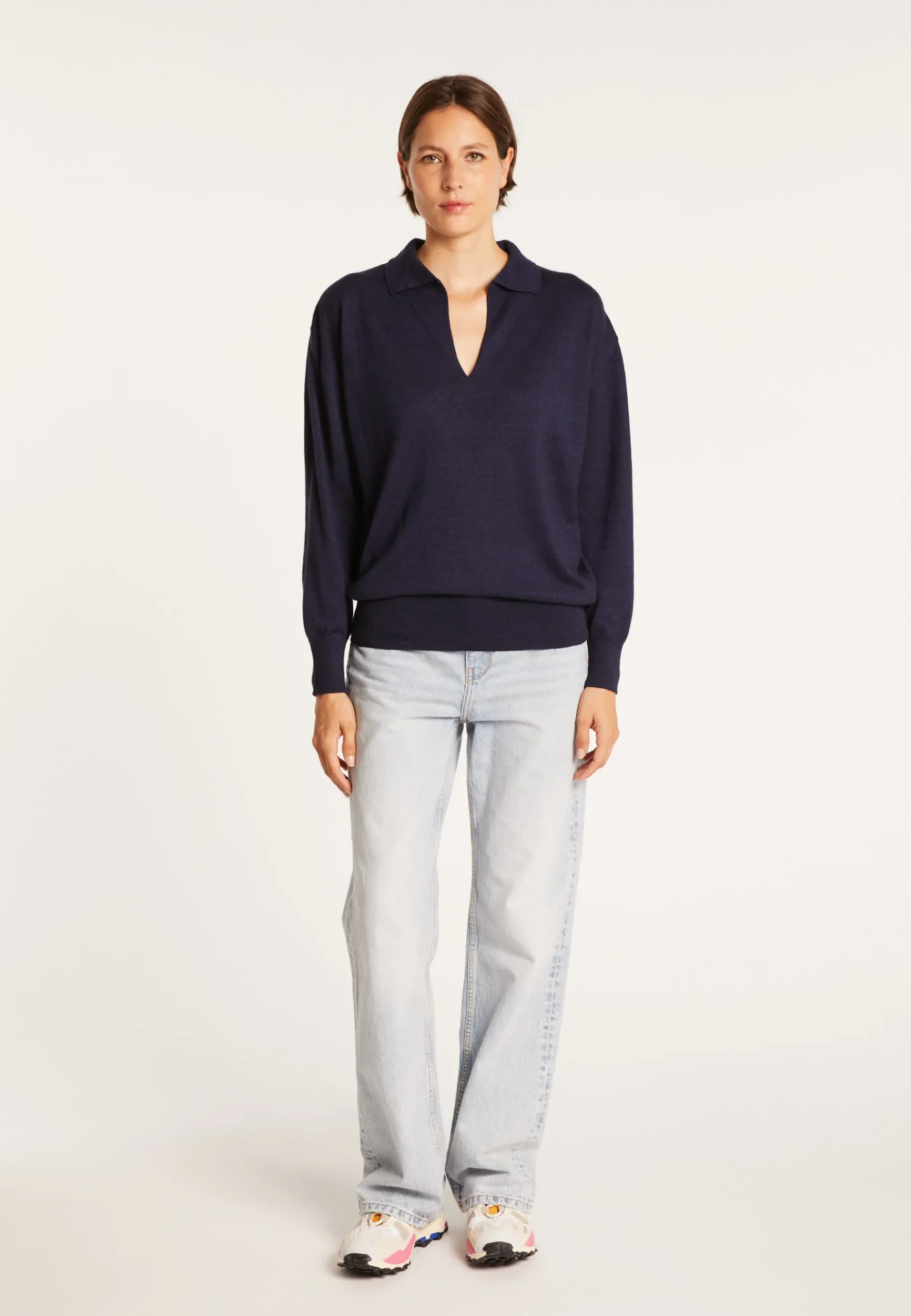 Montagut Pulls-Pull col polo en lin cachemire - Bilbao 05-Bleu marine