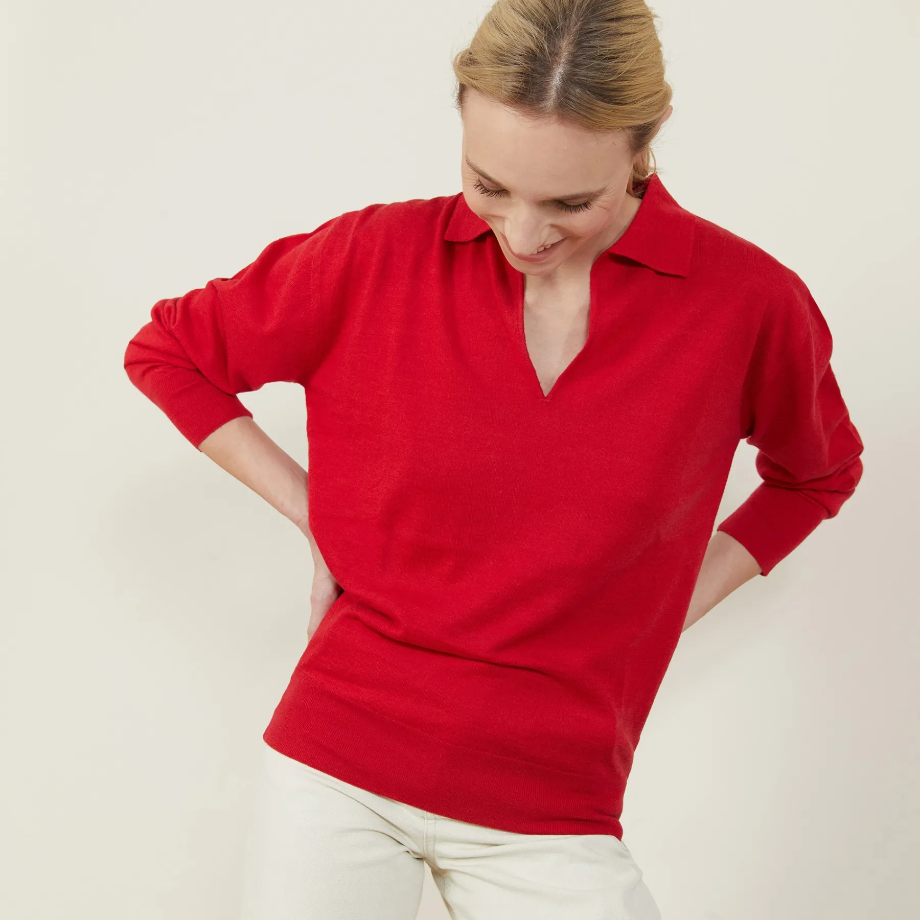 Montagut Pulls-Pull col polo en lin cachemire - Bilbao 52-Rouge