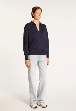 Montagut Pulls-Pull col polo en lin cachemire - Bilbao 05-Bleu marine