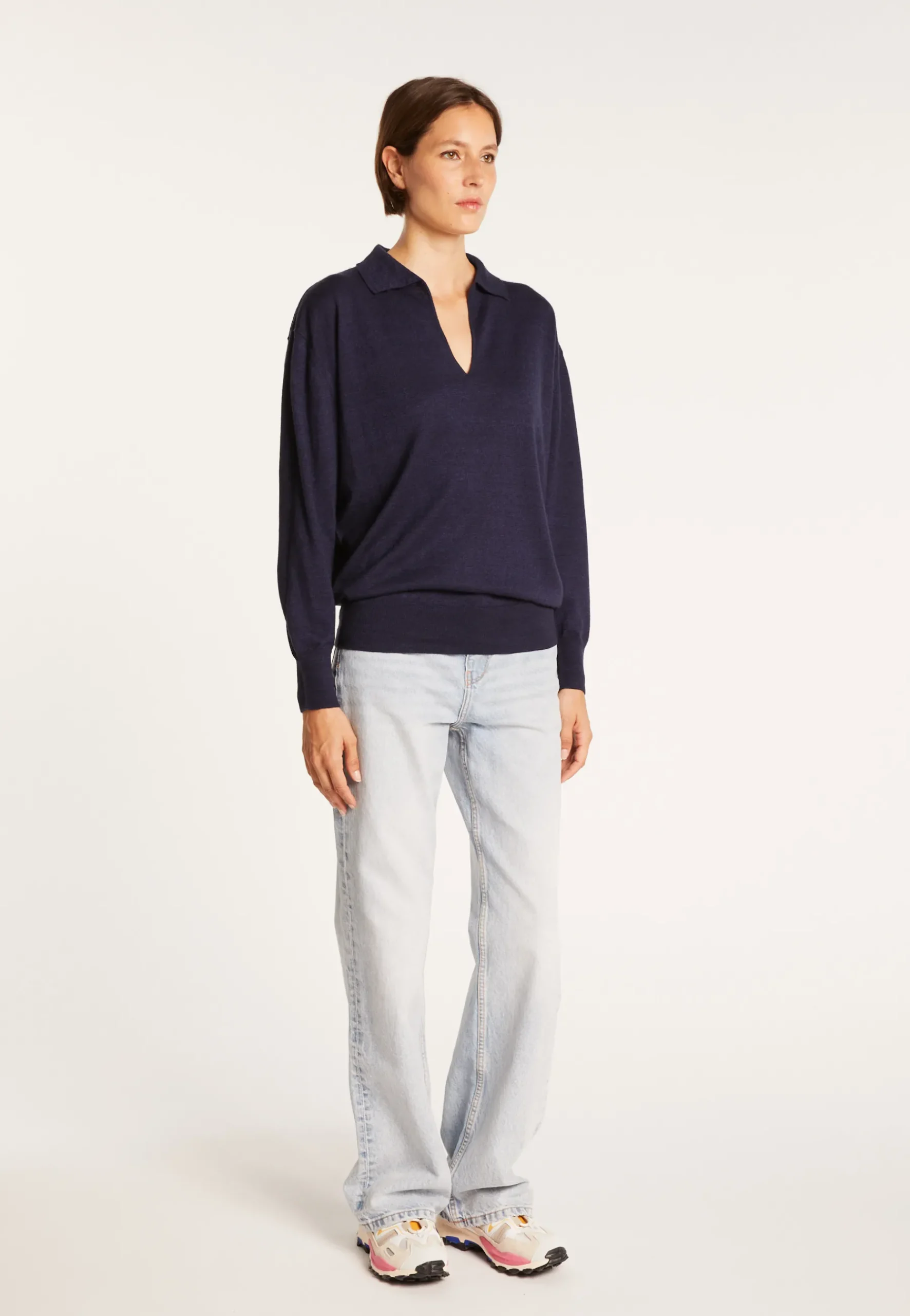 Montagut Pulls-Pull col polo en lin cachemire - Bilbao 05-Bleu marine