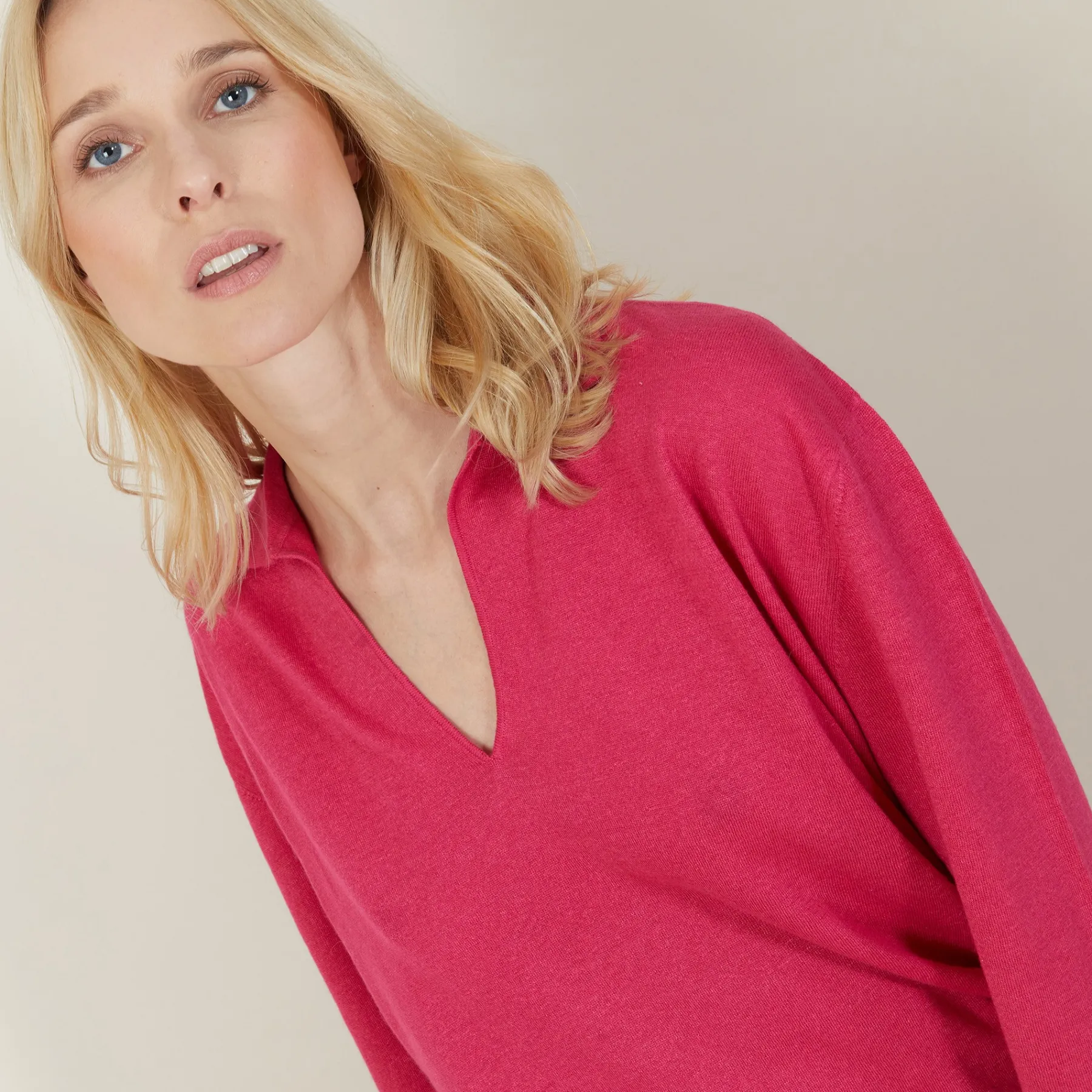 Montagut Pulls-Pull col polo en lin cachemire - Bilbao 91-Fuchsia