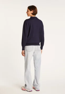Montagut Pulls-Pull col polo en lin cachemire - Bilbao 05-Bleu marine