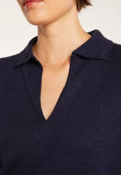 Montagut Pulls-Pull col polo en lin cachemire - Bilbao 05-Bleu marine