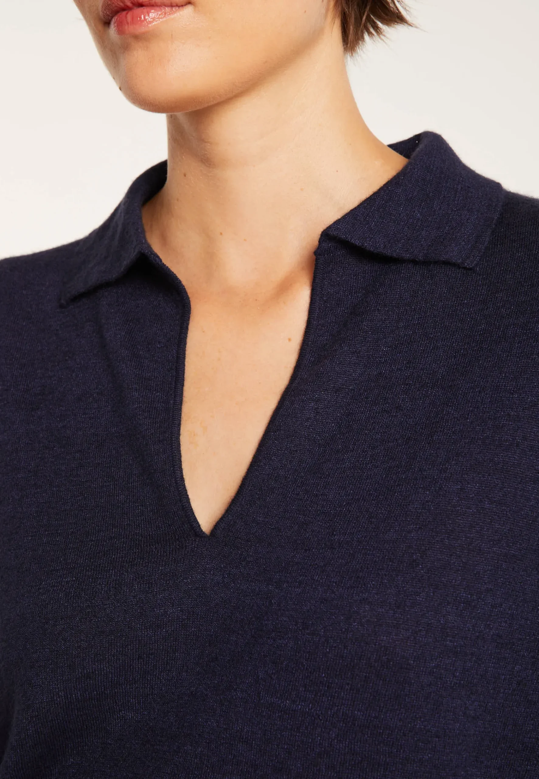 Montagut Pulls-Pull col polo en lin cachemire - Bilbao 05-Bleu marine