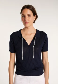 Montagut Pulls-Pull col polo soie naturelle - Alya 05-Bleu marine