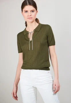 Montagut Pulls-Pull col polo soie naturelle - Alya 83-Kaki