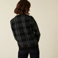 Montagut Pulls-Pull col rond à carreaux en laine alpaga - Carin 01-Noir