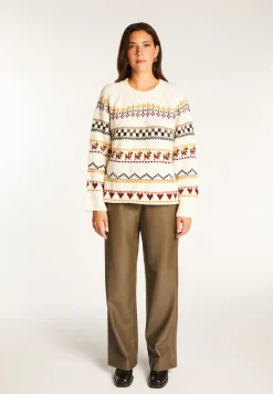 Montagut Pulls-Pull col rond à motifs en laine mérinos - Romance 86-Multicolore