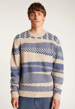 Montagut Pulls-Pull col rond bicolore en laine mérinos - Toledo 06-Bleu moyen