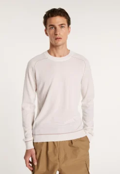 Montagut Pulls-Pull col rond bicolore en cachemire light - Percy 02-Blanc
