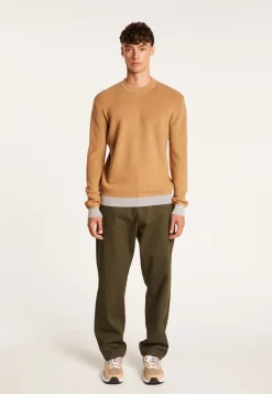 Montagut Pulls-Pull col rond bicolore en laine mérinos - Adrien 88-Camel